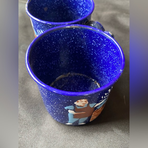 Antique Blue Speckled Tin Kettle Cup Mugs! Set of (2)! - Picture 5 of 11